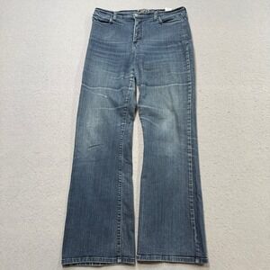 NYDJ Jeans Womens 14 Blue Dark Wash Denim Wide Leg High Rise Embellished Pockets